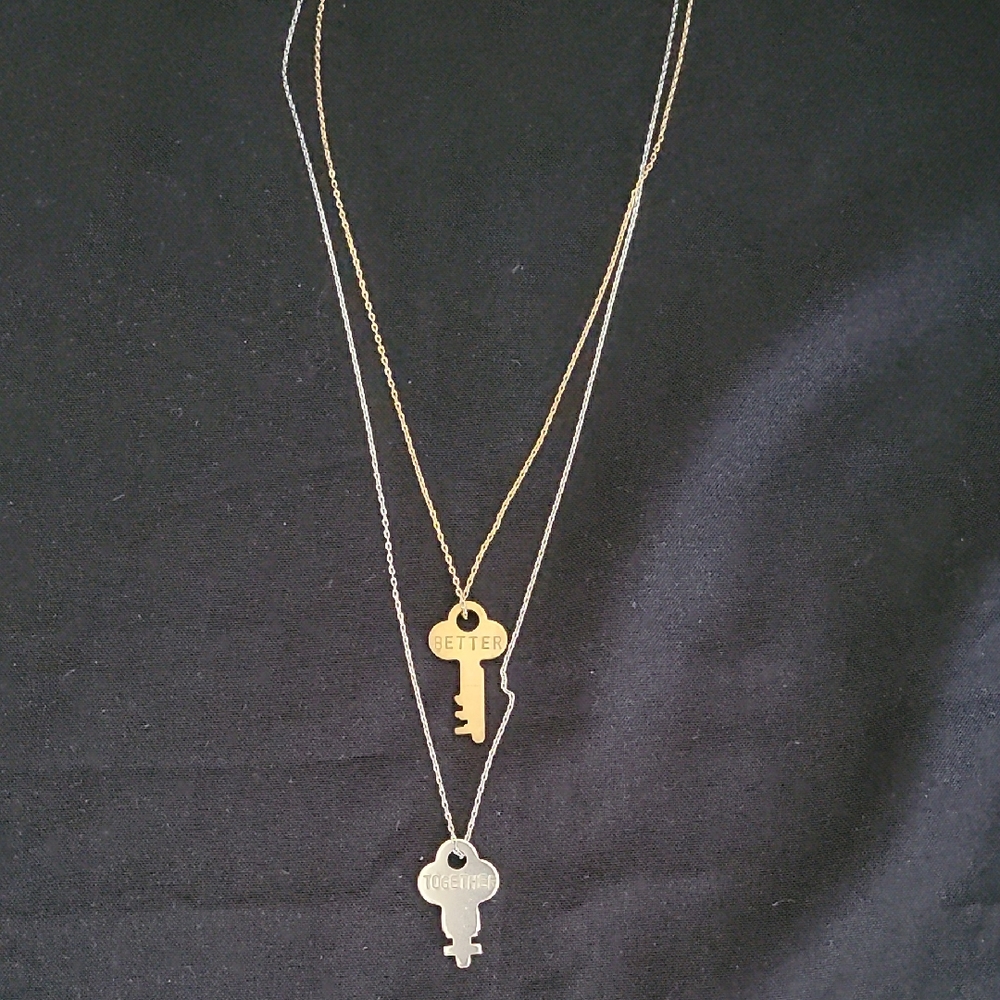 Gold and Silver Key Pendant Necklace